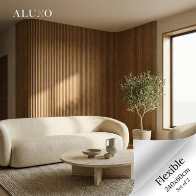 Aluxo Flexii™ Flexible Walnut Fluted Wall Panel Premium Wood Slats 240Cm X 60Cm (Set Of 2) from B&Q