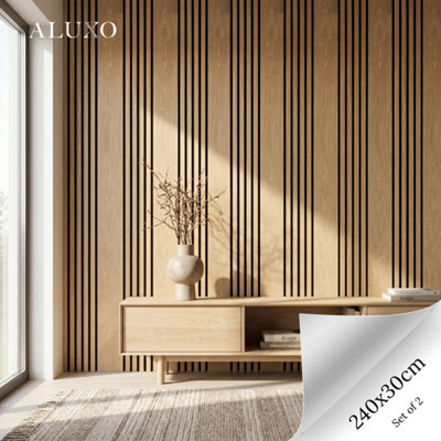 Aluxo Panelux™ Pro Wide Random Rhythmic Slat Oak Wall Panels240Cm X 30Cm (Set Of 2) from B&Q