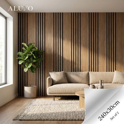 Aluxo Panelux™ Pro Wide Random Rhythmic Slat Walnut Wall Panels240Cm X 30Cm (Set Of 2) from B&Q