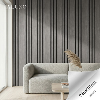Aluxo Panelux™ Pro Wide Random Rhythmic Slat Grey Oak Wall Panels240Cm X 30Cm (Set Of 2) from B&Q