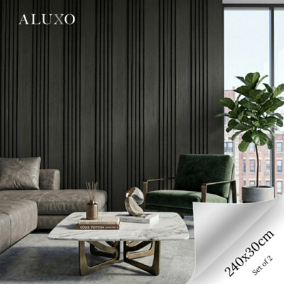 Aluxo Panelux™ Pro Wide Random Rhythmic Slat Black Oak Wall Panels240Cm X 30Cm (Set Of 2) from B&Q
