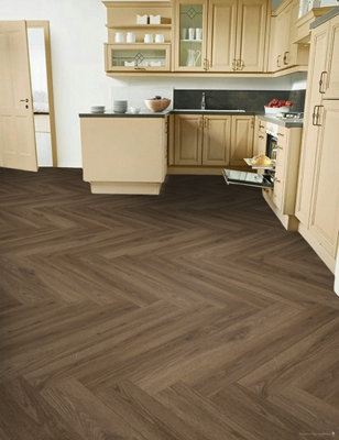 555 Giuliano Herringbone Wood Effect with High Floor Grip Lino Flooring Sheet Vinyl Flooring -2m(6'6") X 2m(6'6")-4m²