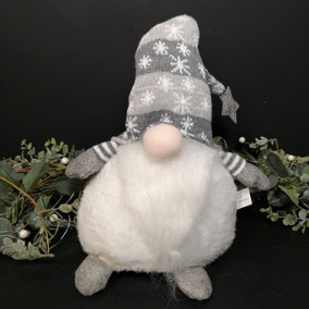 55cm Bearded Sitting Christmas Gonk with Star Tipped Snowflake Hat in Grey & White
