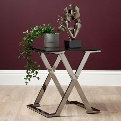 55cm End Table for Living Room Furniture, Modern Sofa Side Table with Glass Top