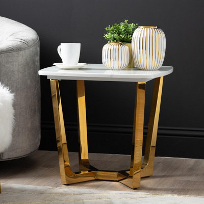 55cm Metal End Table for Living Room Furniture, Modern Sofa Side Table with Marble Top