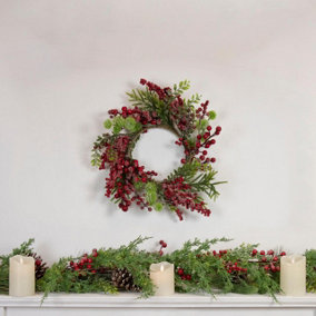 55cm Natural Looking Artificial Green Leaves And Berries Wreath Front Door Hanging Christmas Decorations Garland