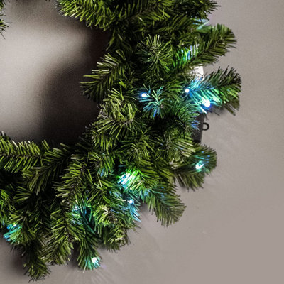 55cm Pre-Lit Green Christmas Wreath Alaskan Pine with 30 Ice White LEDs - 3