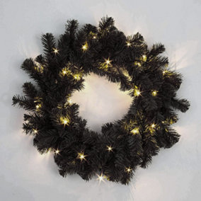 55cm Prelit Alaskan Pine Black Christmas Wreath