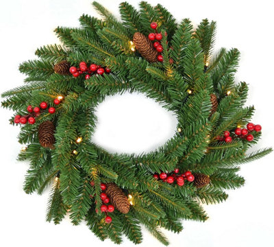 55cm Various Tips Christmas Wreath Decorated With Pine  Berries