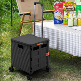 55L Black Collapsible Rolling Utility Crate with Magnetic Lid 40cm W x 36cm D x 44cm H