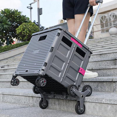 Buy 55L Collapsible Rolling Utility Crate with Adjustable Handle and ...