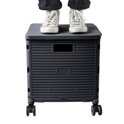 55L Collapsible Rolling Utility Crate with Magnetic Lid and Adjustable ...