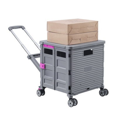 55L Grey Collapsible Rolling Utility Crate with Magnetic Lid and ...