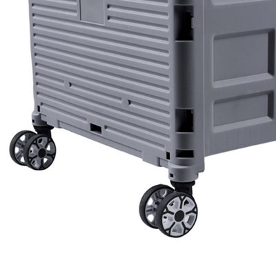 55L Grey Collapsible Rolling Utility Crate with Magnetic Lid and ...