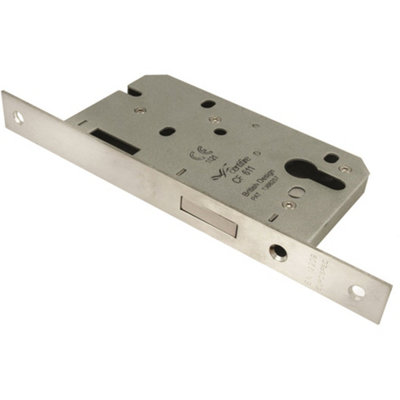 55mm Contract EURO Profile Deadlock - Satin Steel Square - BS EN 12209 ...