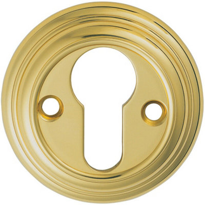 55mm Euro Profile Round Escutcheon Reeded Design Polished Brass Keyhole Cover