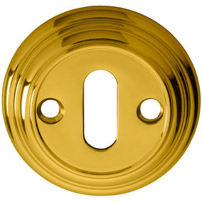 55mm Lock Profile Round Escutcheon Reeded Design Polished Brass Keyhole Cover