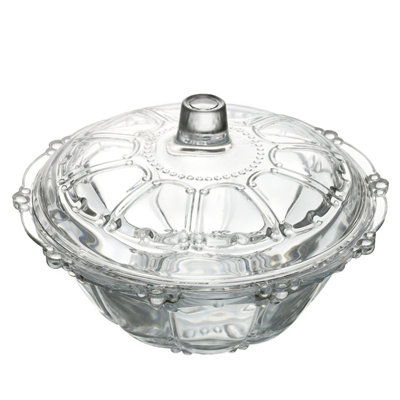 Glass Candy Jar Lidded Dish Box Sweets Crystal Container Gummies Jellybeans Bowl from B&Q