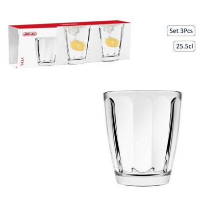  - Tumbler Set Of 3 Clear Glass Drinking Glasses 255Ml Fluted Dishwasher Safe Drink
