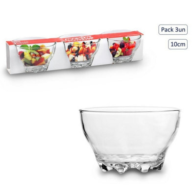  - Glass Bowl Set Of 3 Clear 10.5Cm Dessert Fruit Snack Serving Bowls Dish Round