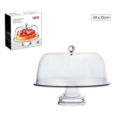 Cake Display Stand With Dome Lid Clear Round Pedestal Acrylic Dessert Serving from B&Q