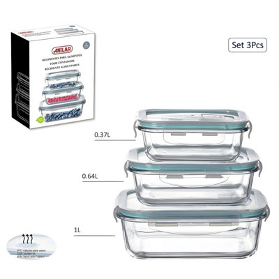 Food Storage Container Set of 3 Glass with Airtight Vented Lid Microwave Safe - Image 3