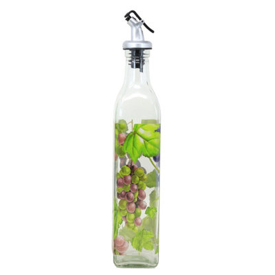 - Glass Oil Vinegar Bottle Airtight Dispenser Storage Grapes Design Pourer 500Ml