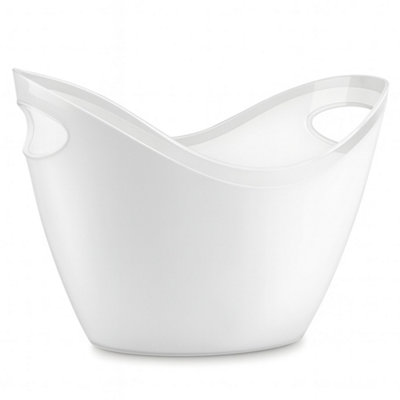 Ice Bucket With Handles Plastic White Lightweight Party Beverage Cooler Tub 2.8L