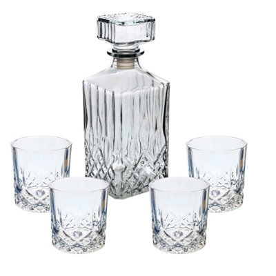 Decanter 900Ml And 4Pcs Glass 300Ml Set Whisky Bourbon Scotch Storage Barware
