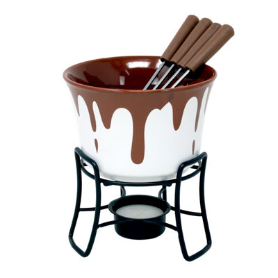 Chocolate Fondue Set With Forks Tealight Burner Melting Pot Kit Metal Stand from B&Q