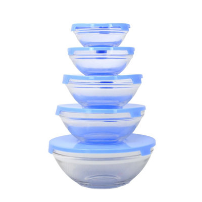  - Glass Bowls Set 5-Piece With Lids Mixing Salad Soups Food Storage Containers