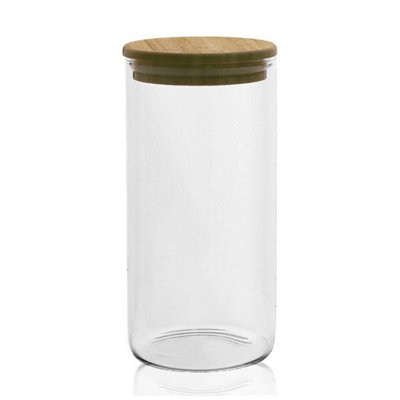 Glass Storage Jar With Wooden Lid Airtight Container Kitchen Pantry Food 1.3L from B&Q