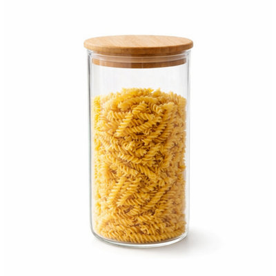 1.1L Glass Storage Jar Airtight Canister Wood Lid Kitchen Pantry Food Container from B&Q