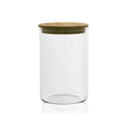 700Ml Glass Storage Jar Airtight Canister Wood Lid Kitchen Pantry Food Container from B&Q
