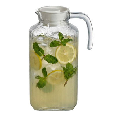 Glass Pitcher With Plastic Lid 1.8L Square Clear Jug Dishwasher Safe Water Juice from B&Q