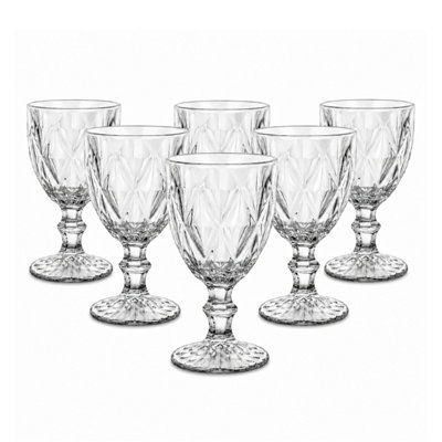 Goblet Glasses Set of 6 260ml Clear Diamond Pattern Drinking Water Wine Glasses - Image 2