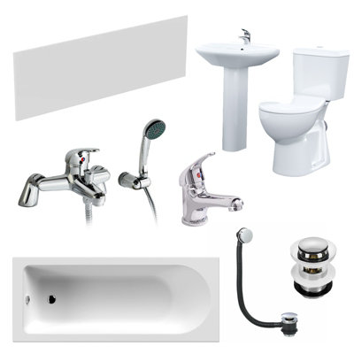 Nes Home Bath Basin Sink 1700mm Pedestal Wc Toilet & Tap Set Bathroom Suite from B&Q