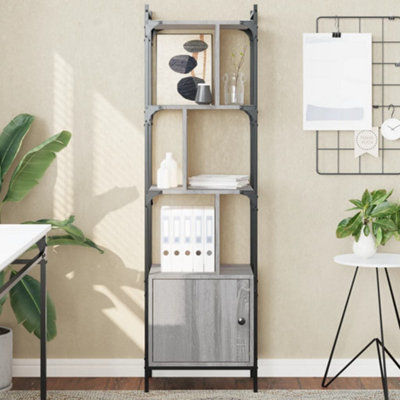 Berkfield Grey Bookcase With Door Sonoma 44.5X30x154.5 Cm Engineered Wood Small