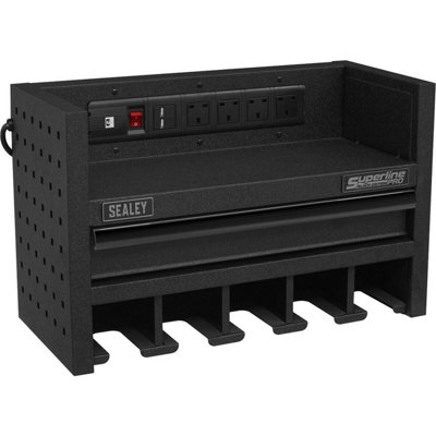 560mm Wall-Mounted Power Tool Storage Rack with Drawer and Power Strip ...