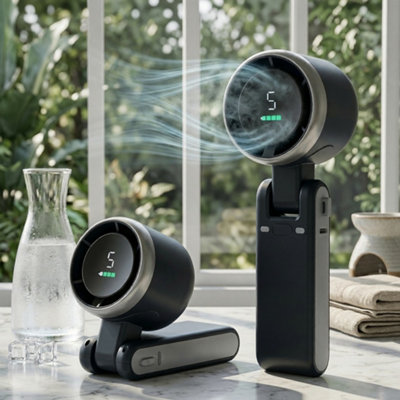  - Portable Handheld Fan Usb Rechargeable Folding Turbo Fan Led DisplayBlack