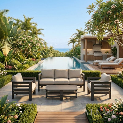 B&Q -  Andros 5-Seater Luxury Lounge SetOnyx Aluminium & Sintered Stone Table