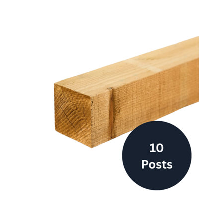  - 10Ft Green Treated Square Top Wooden Fence Post 3000mm X 100mm X 100mm (4X4)Pack Of 10 Posts