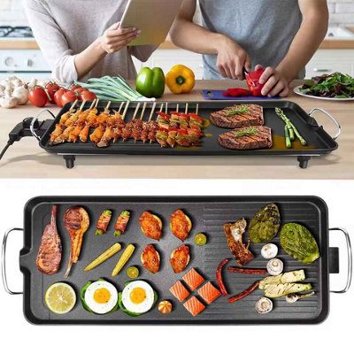 B&Q Portable Electric Countertop Grill, Smokeless Nonstick Iron Grill Plate For Indoor Cooking, Party, Camping & Outdoor Use