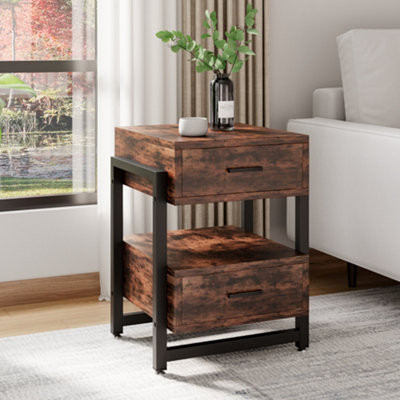 56cm H x 45cm W x 45cm D Brown Bedside table with 2 Drawer