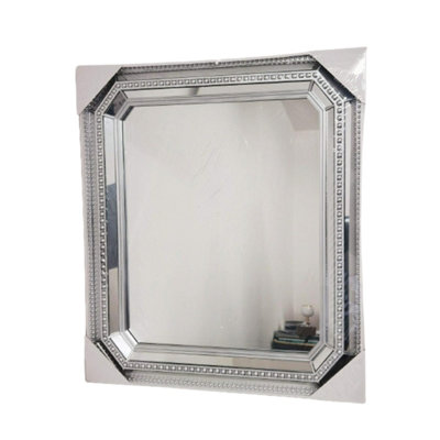 56x65cm Overmantle Rectangle Shape Wall Mirror Beaded Frame