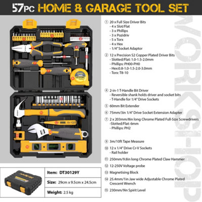 57 Pc Hand Tool Kit Complete Set for Workshop & Household Equipment by ...
