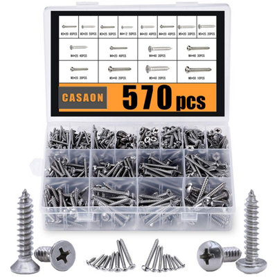 570 piece screw combination set, M3/M4/M5/M6 304 stainless steel sheet ...