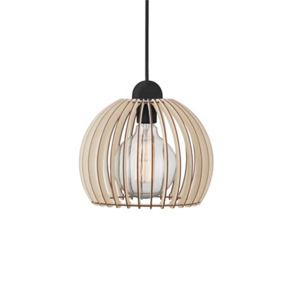 B&Q -  Chino Wood Pendant Light Easy Assembly  Brown,mains