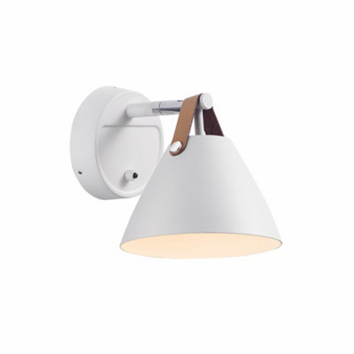 Wall Light White Metal Real Leather Strap 15cm Requires Lamp Nordlux 84291001 - Image 8