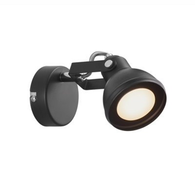 B&Q -  Aslak Metal Wall Light Adjustable Head Black,plug In Or Mains